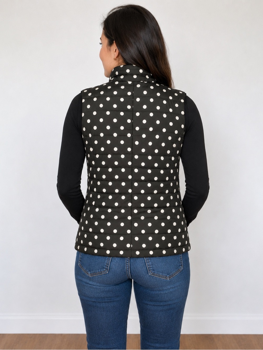 NWT LOFT Quilted Full Zip Polka Dot Vest - Picture 2 of 6